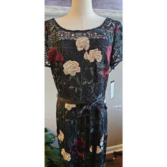 NWT Tahari Boho Embroidered Floral Lace Maxi Gown Dress Women Size 12 Multicolor - Picture 6 of 12